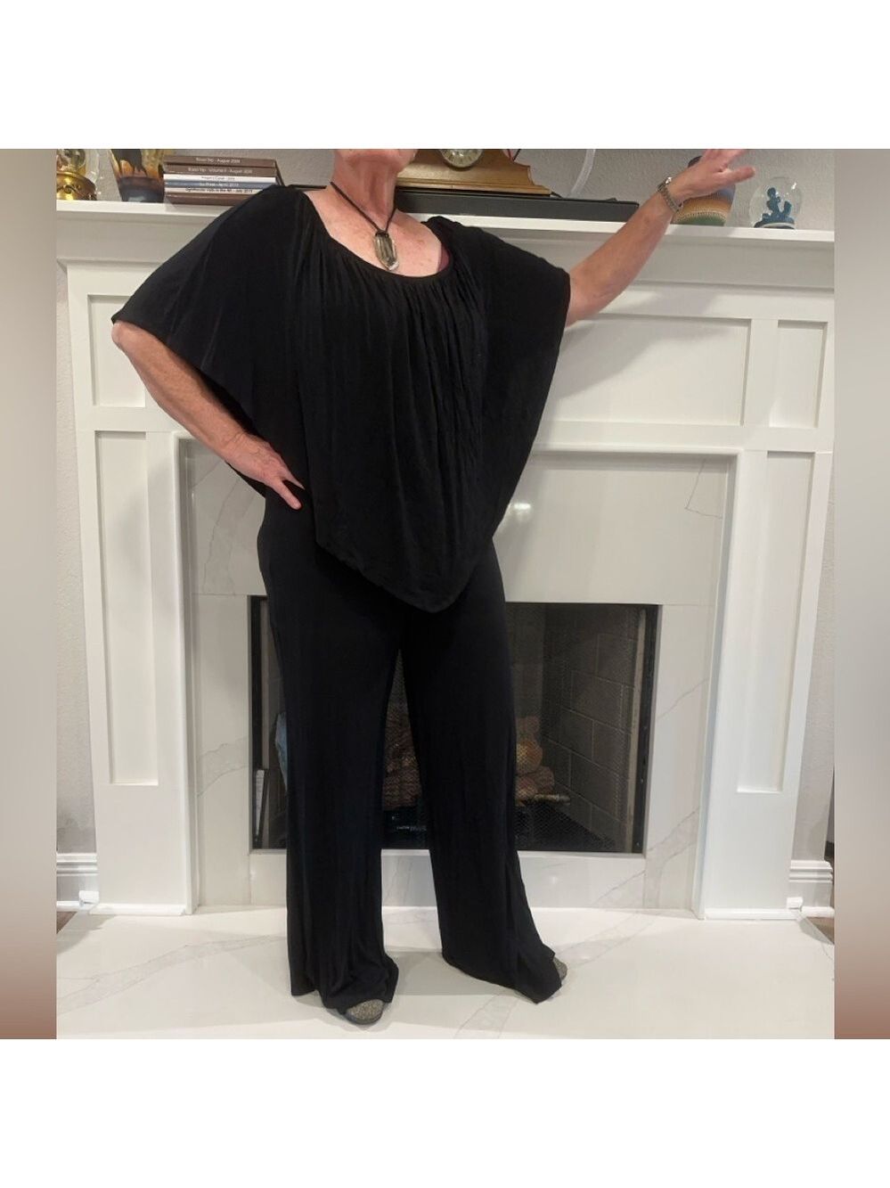 James & Joy Black Palazzo Wide-Leg Jumpsuit Convertible, Flowing Silhouette Sz L